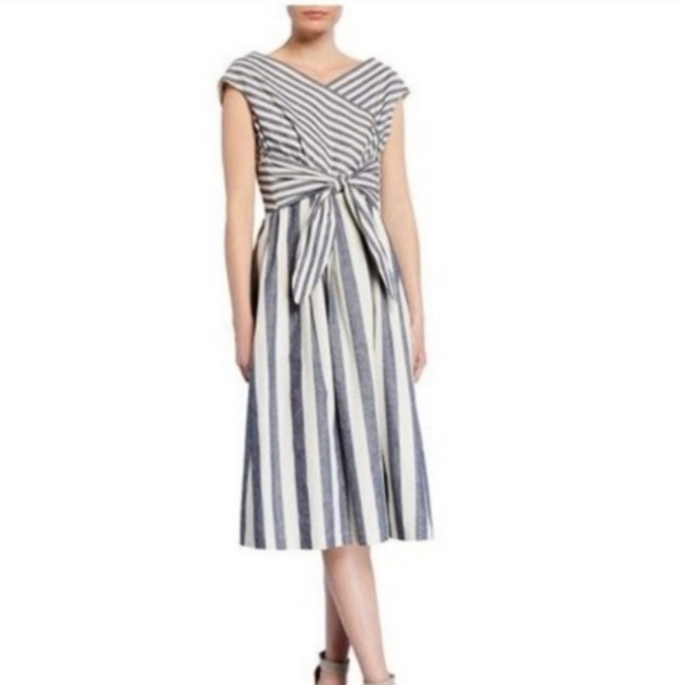 Lafayette 148 New York Blue and White Striped Midi Dress